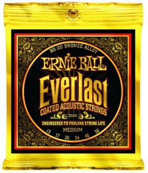 Ernie Ball Everlast Coated 80/20 Bronze Acoustic Guitar Strings, Medium 13 - 56 (EB-2554EB)