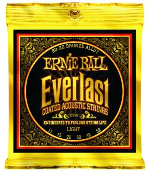 Ernie Ball Everlast Coated 80/20 Bronze Acoustic Guitar Strings, Light 11 - 52 (EB-2558EB)