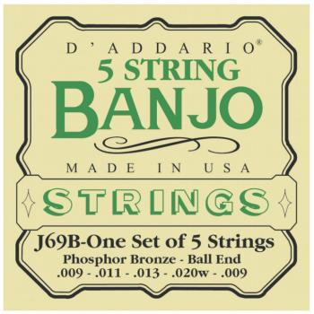 D'Addario Phosphor Bronze 5-String Ball-End Banjo Stings, Light (9 - 2 (DD-J69B)