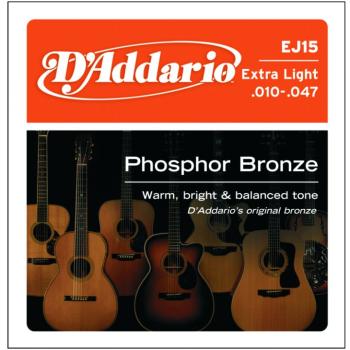D'Addario Phosphor Bronze Acoustic Strings, Ex. Lt (DD-EJ15)