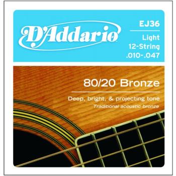 D'Addario 80/20 Bronze Acoustic , 12 String, Light (DD-EJ36)