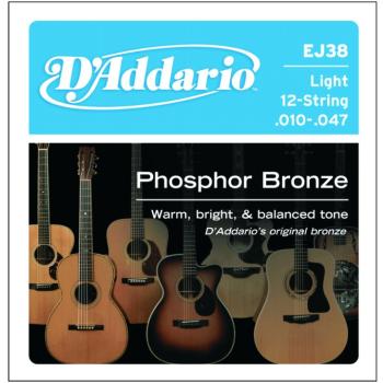 D'Addario Phosphor Bronze 12 String Acoustic, Lt (DD-EJ38)