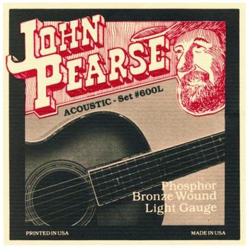 John Pearse Phosphor Bronze Acoustic Guitar Strings, Light (12 - 53) (JP-JP600L)
