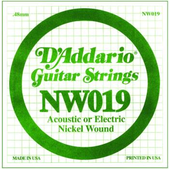 D'Addario Nickel Wound Single Strings, .019 (5) (DD-NW019)