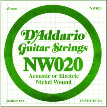 D'Addario Nickel Wound Single Strings, .020 (5) (DD-NW020)