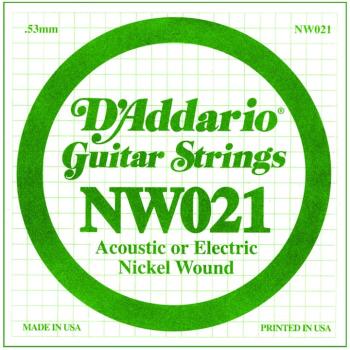 D'Addario Nickel Wound Single Strings, .021 (5) (DD-NW021)