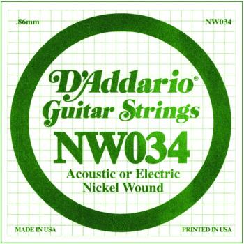 D'Addario Nickel Round Wound Single Strings, .034 (DD-NW034)