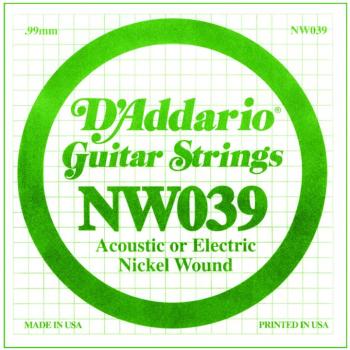 D'Addario Nickel Wound Single Strings, .039 (5) (DD-NW039)