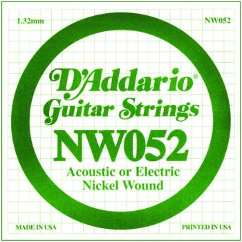 D'Addario Nickel Wound Single Strings, .052 (5) (DD-NW052)