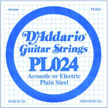 D&#39;Addario Plain Steel Single Guitar Strings&#44; .024 (DD-PL024)