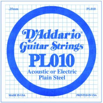 D'Addario Plain Steel Single Strings, .010 (10) (DD-PL010)