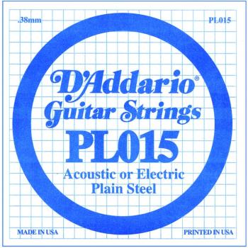 D'Addario Plain Steel Single Strings, .015 (10) (DD-PL015)