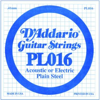 D'Addario Plain Steel Single Strings, .016 (10) (DD-PL016)