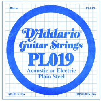 D&#39;Addario Plain Steel Single Guitar Strings&#44; .019 (DD-PL019)