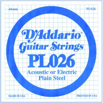 D&#39;Addario Plain Steel Single Guitar Strings&#44; .026 (DD-PL026)