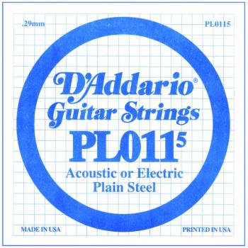 D'Addario Plain Steel Single Strings, .0115 (10) (DD-PL0115)